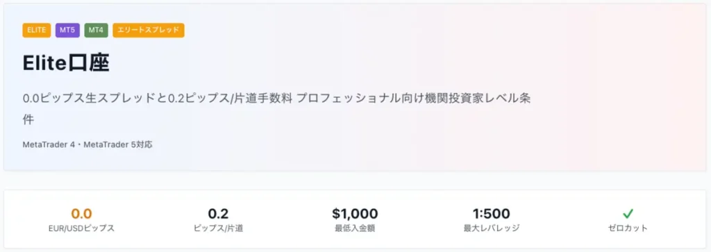 Elite口座：最狭スプレッドで本格トレードに最適